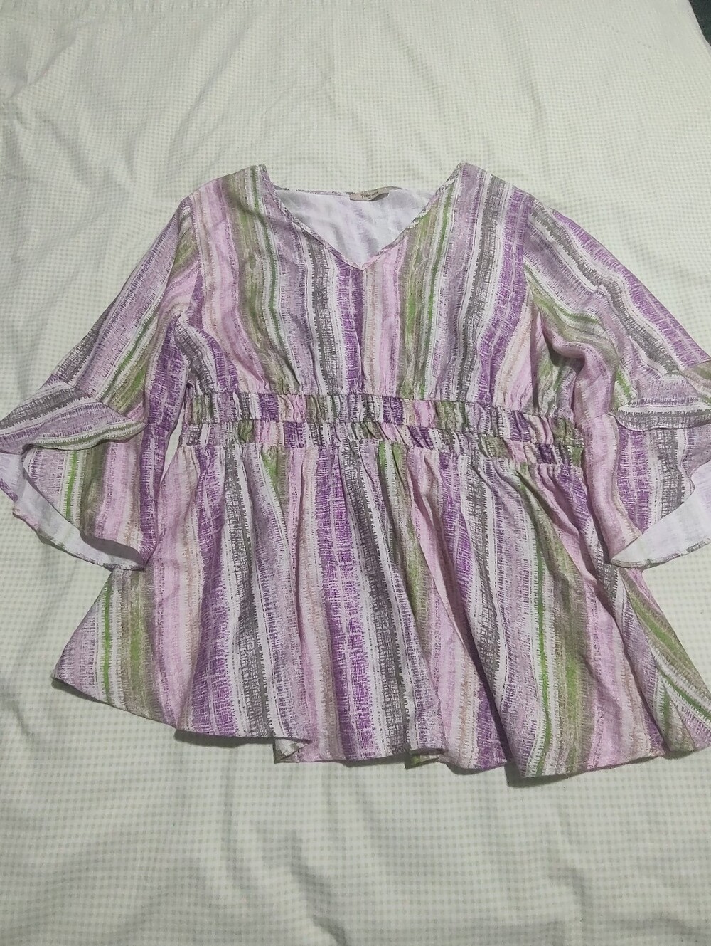 Timeson Lavender & Green Striped Peplum Blouse